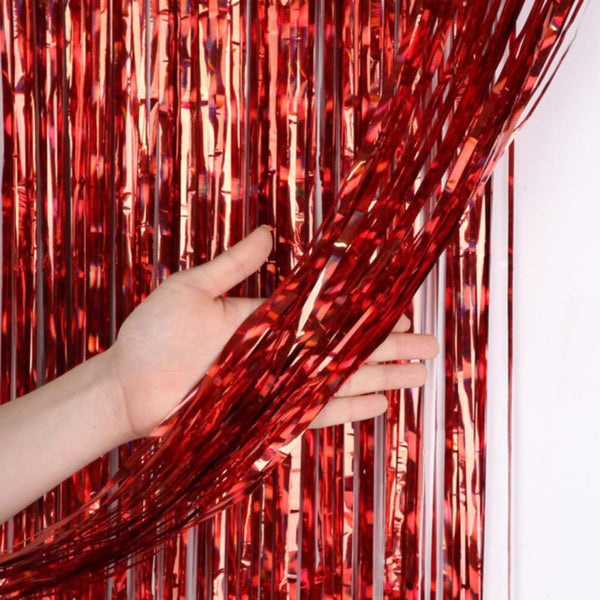 Foil Fringe Curtains Red