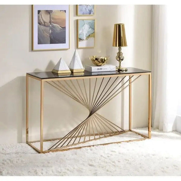 Luxury Laurel Design Console Table With Gold Finishing