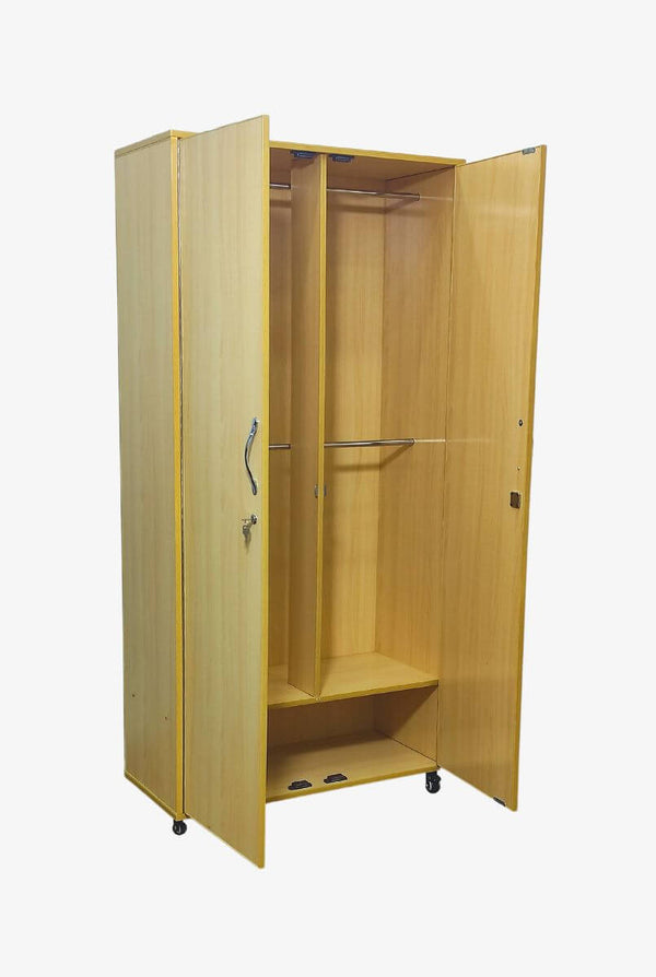 Wood Color Two Door Wardrobe With Double Hanging