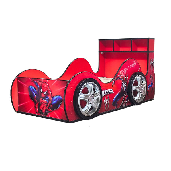 Spiderman Car Shape Bed For Boys With Rack