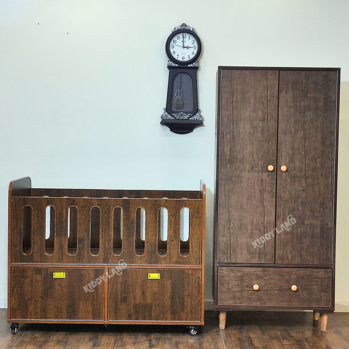 Brown Color Wooden Baby Cot And Wardrobe Set – Kiddylandpk