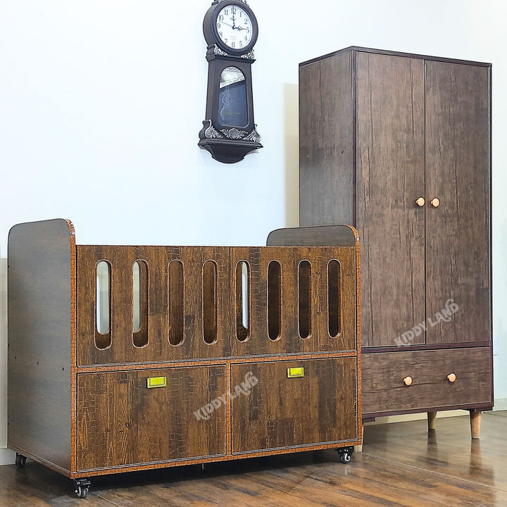 Brown Color Wooden Baby Cot And Wardrobe Set – Kiddylandpk