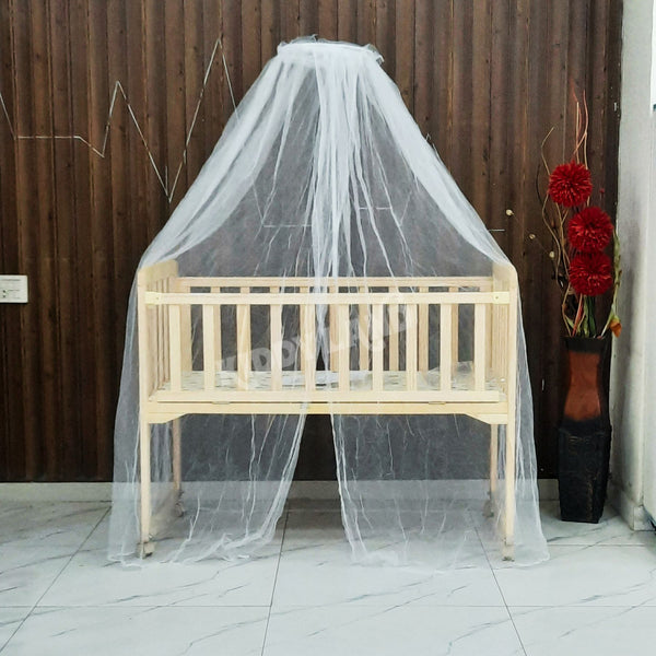 Classic Wooden Baby Cot With Mosquito Net – Natural Finish