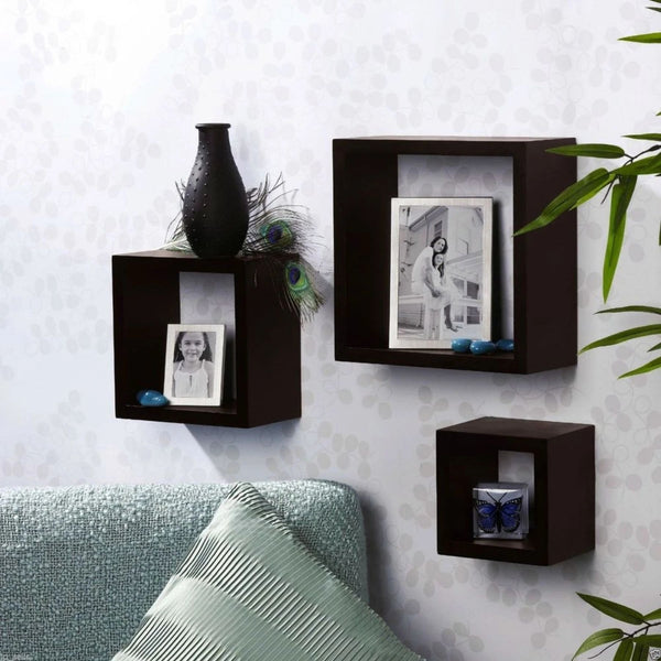 Black Square Cubes Wall Décor Shelf Set of Three