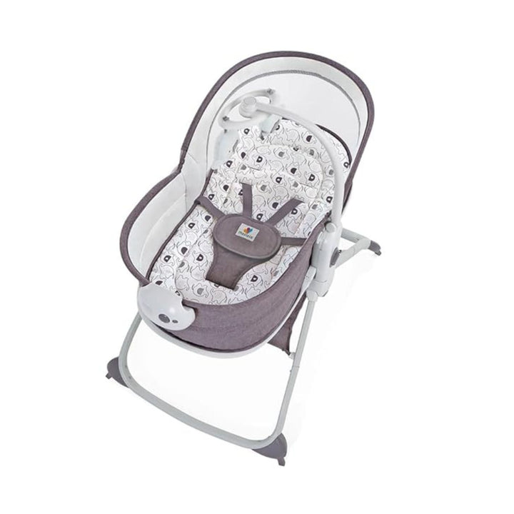 The Mastela 6-in-1 Deluxe Multi-function Bassinet is ideal for slumbering infants, featuring a cushioned 5-point harness recline seat, adjustable canopy with built-in mosquito net, music and vibration capabilities, detachable toy bar, height adjustment op