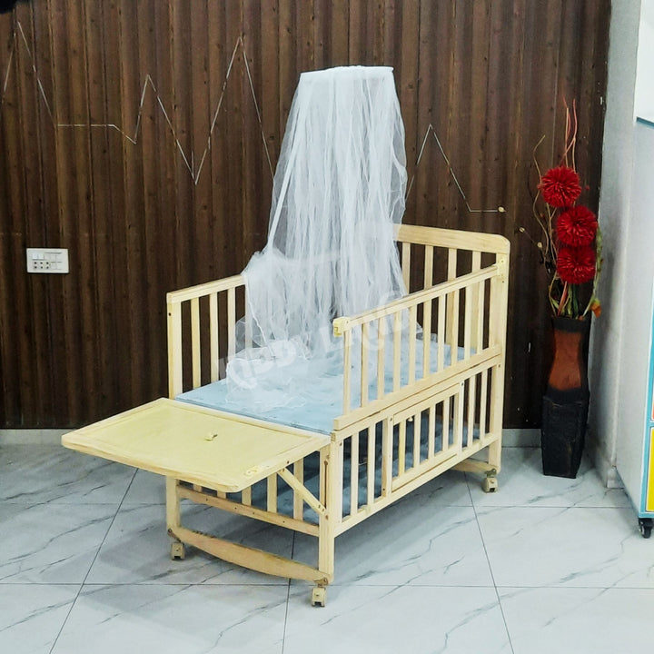 Premium Wooden Baby Cot With Rocking & Side Ladder – Natural Finish