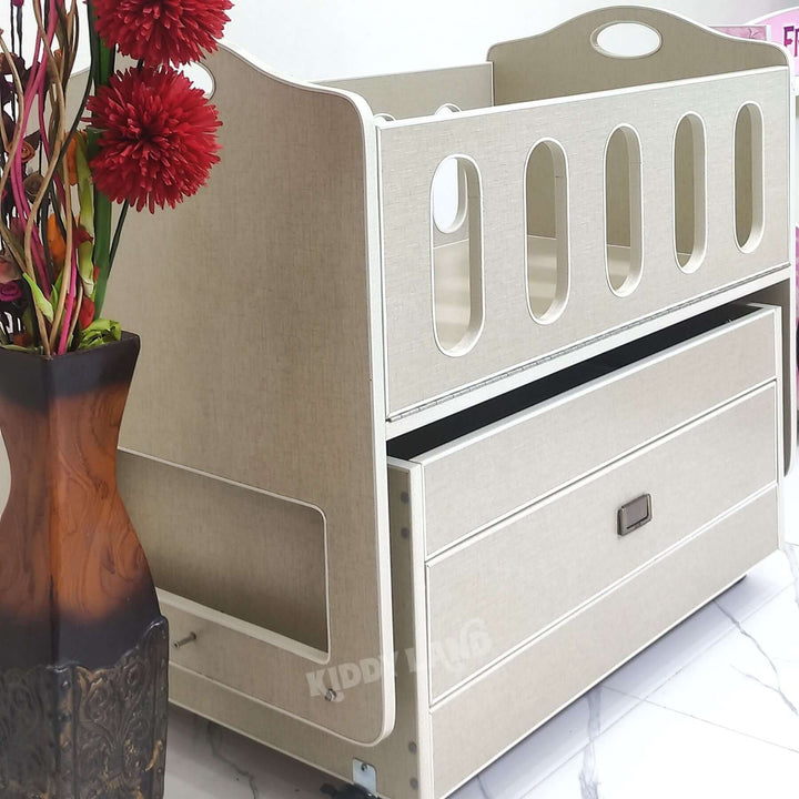 Beautiful Beige Color Wooden Baby Cot With Swing And Bed Attachment