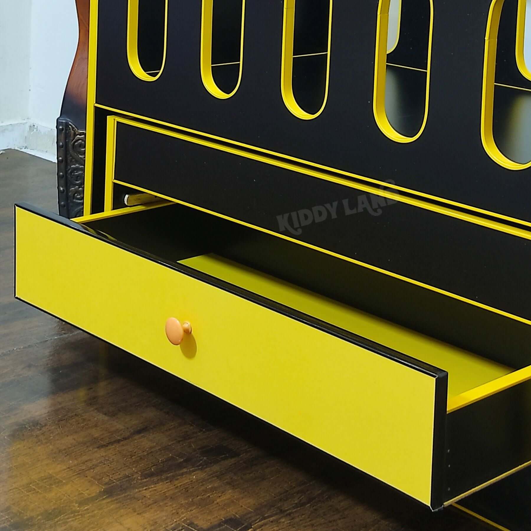 Beautiful Black and Yellow Color Wooden Baby Cot With Swing