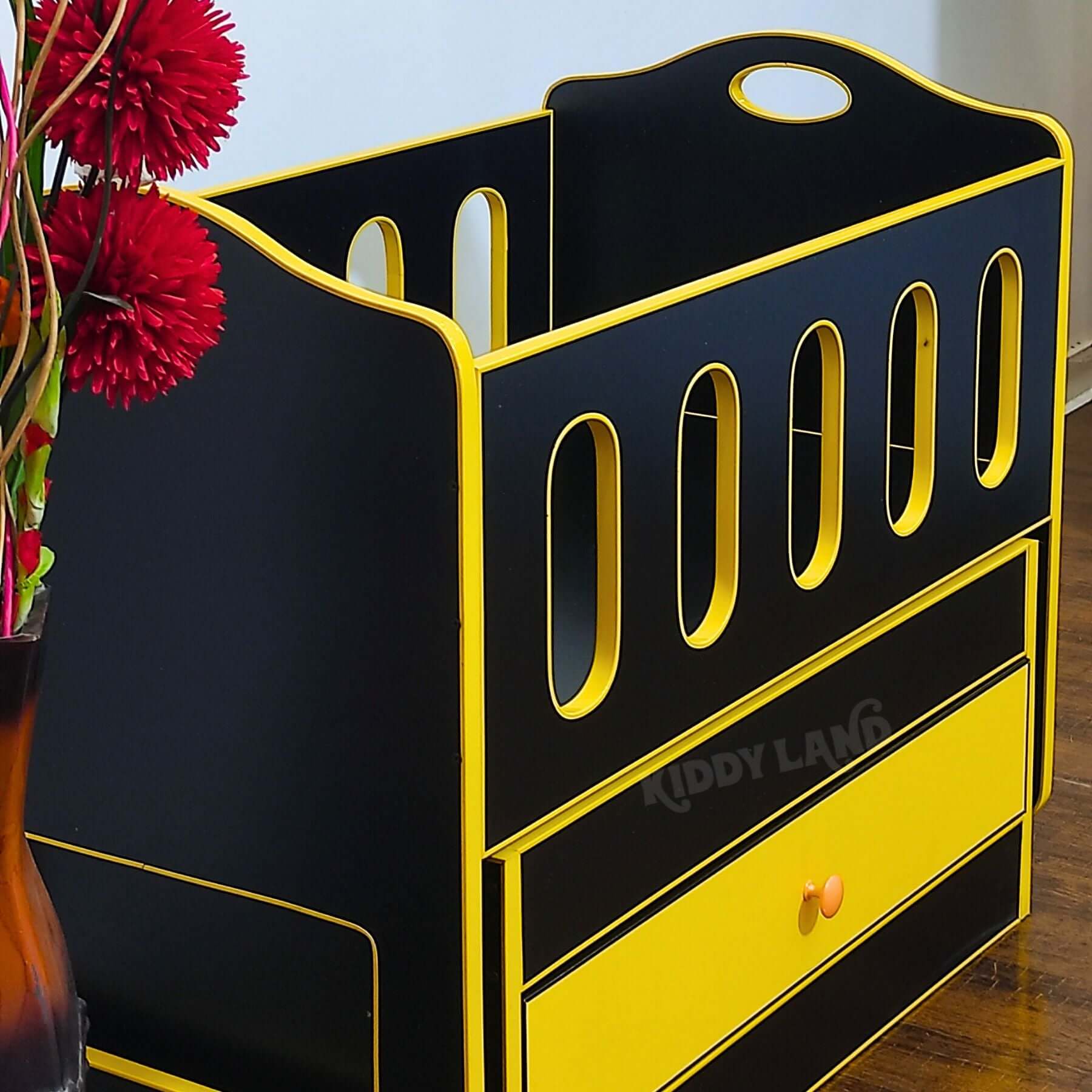 Beautiful Black and Yellow Color Wooden Baby Cot With Swing