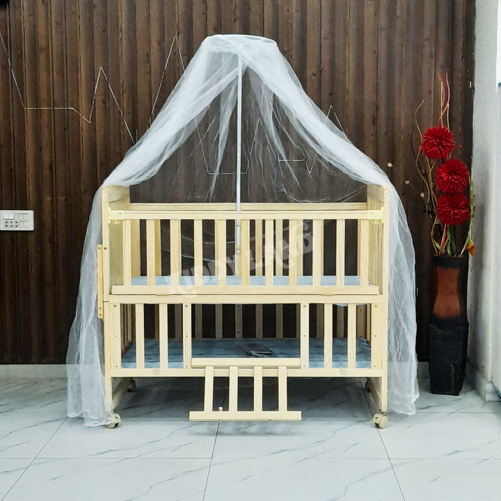 Premium Wooden Baby Cot With Rocking & Side Ladder – Natural Finish