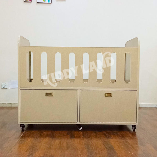 Beige Color Front Opeining Door With Storage Design Baby Cot