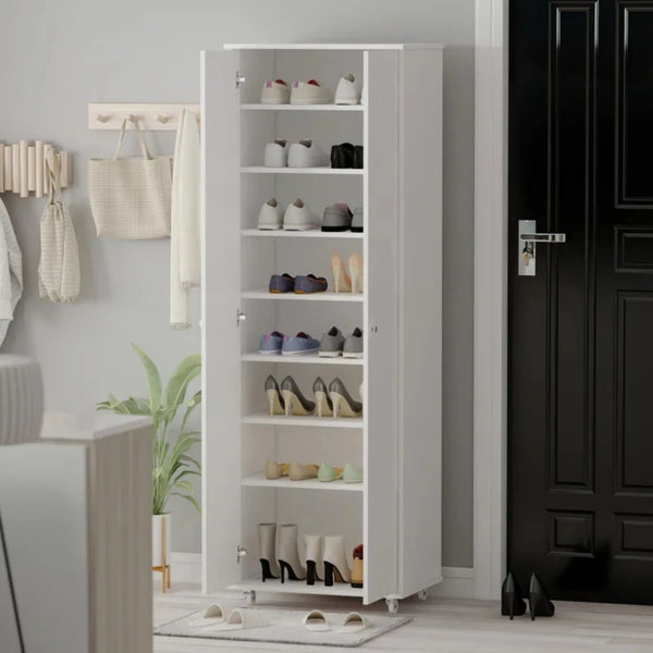 White Two Door Shoe Storage Cabinet