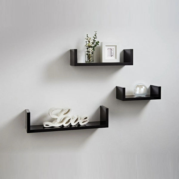 U-Shaped Floating Shelves Black Set of 3