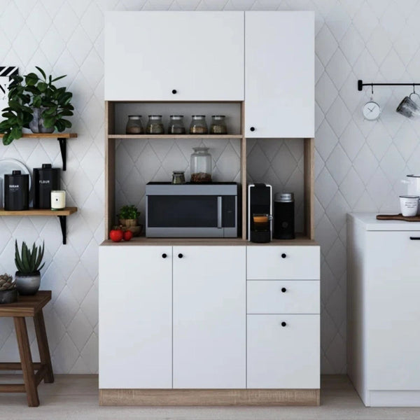 White & Light Wood Kitchen Storage Cabinet