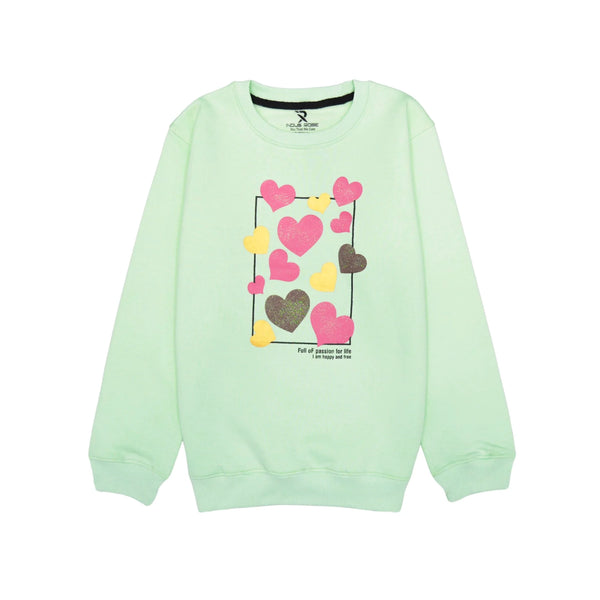 Green Hearts Printed Girls' Sweatshirt | 1-10 Years | Shop Now