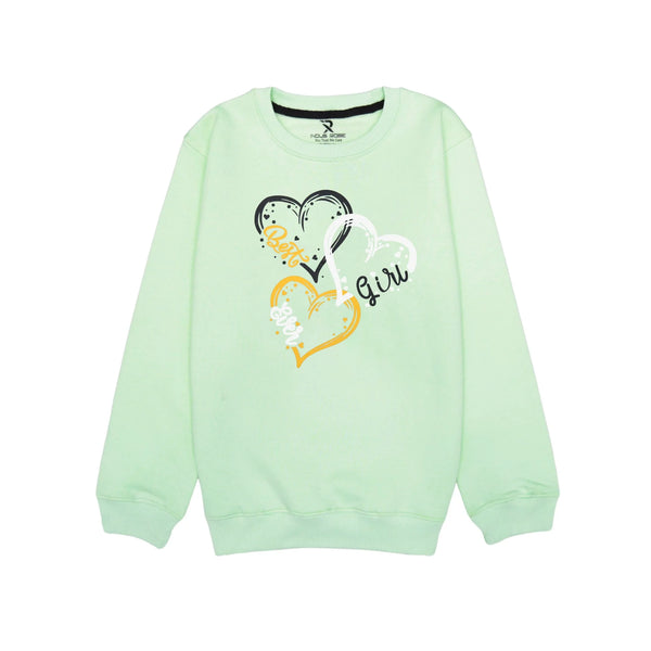 Heart Printed Girls' Sweatshirt in Green Color | Girls' Fashion