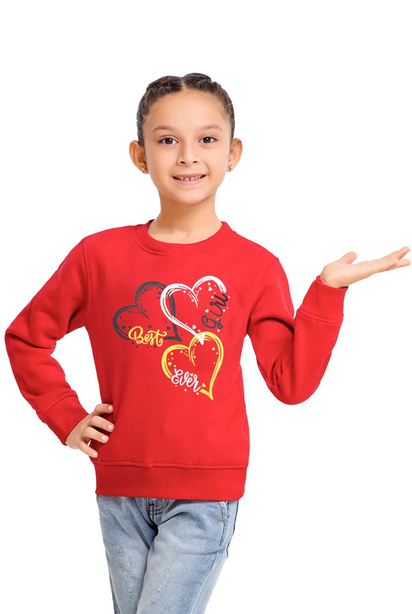 Girls' Red Printed Sweatshirt (1-10Y) | IndusRobe