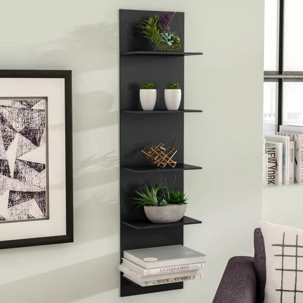 Black Wall Hanging Mounted Five Tiered Shelf