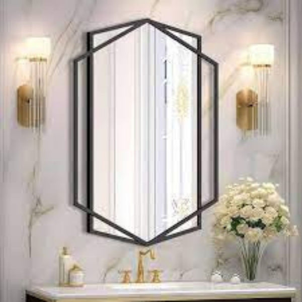 Modern LuxenHome Black Metal Hexagon Frame Wall Accent Mirror