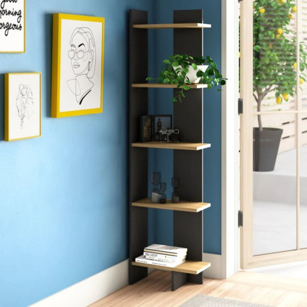 Black & Oak Corner Bookshelf