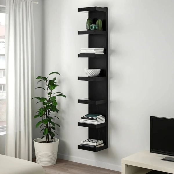 Seven Tired Black Wall Hanging Shelf Unit