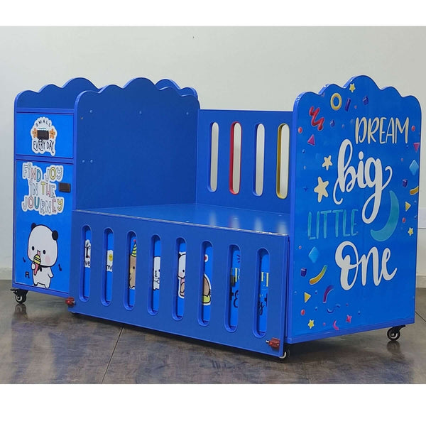 Blue Costumized Wooden Baby Cot With Chester