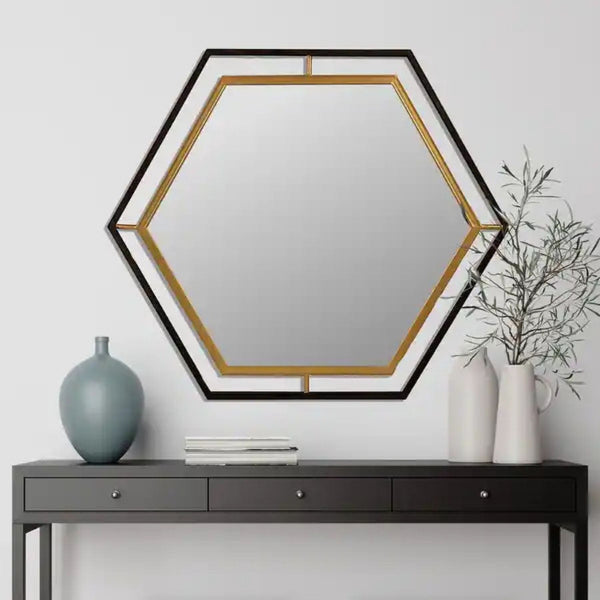 Modern Storied Home hexagon 2-Tone Metal Frame Wall Mirror