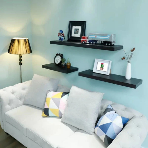 Black Wall Hanging Floating Shelves Three Piece Black