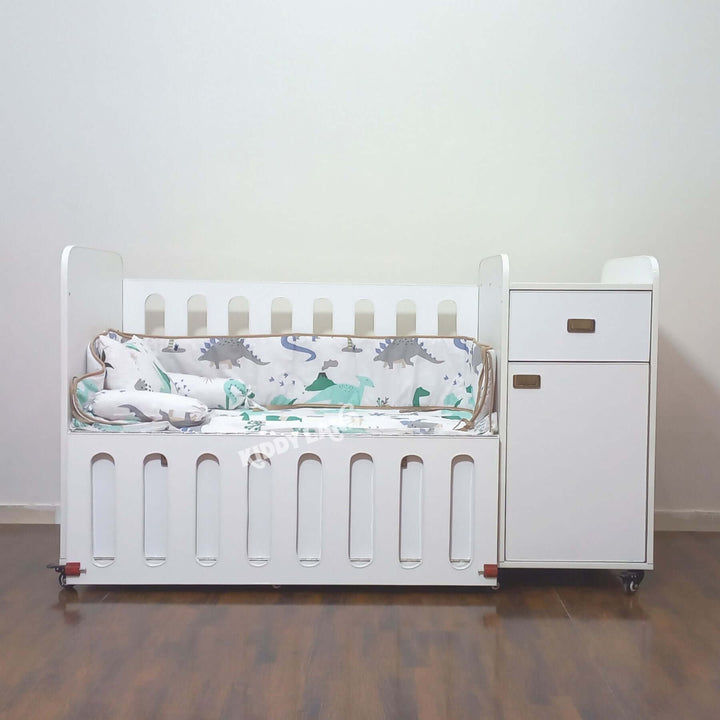 White Wooden Baby Cot with Safety Rails