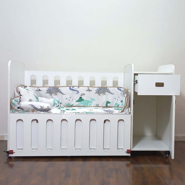 White Wooden Baby crib with Safety Rails