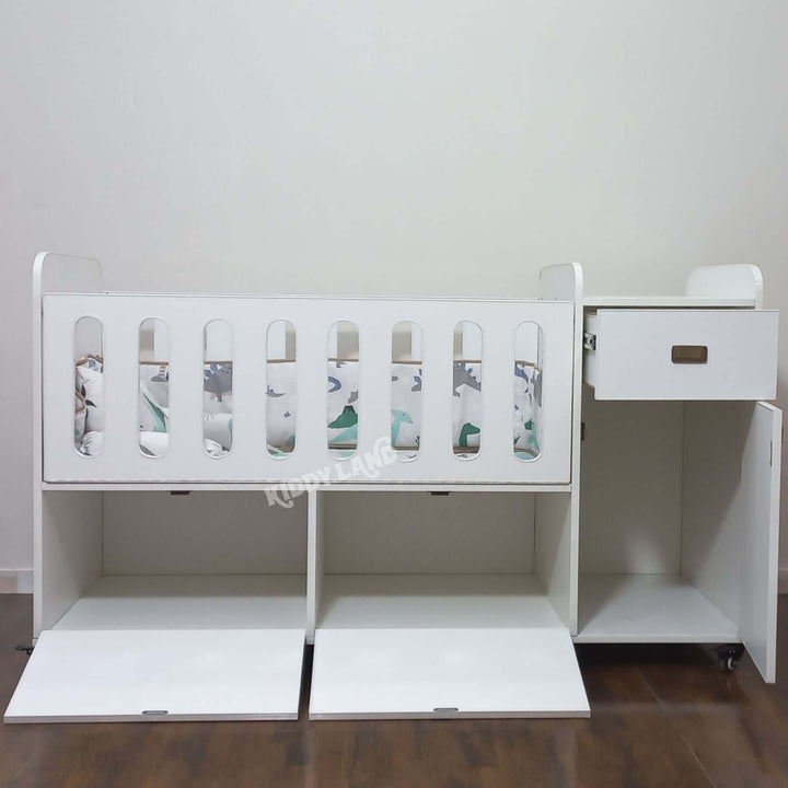 White Wooden Baby Cot with two drawers and Chester Safety Rails