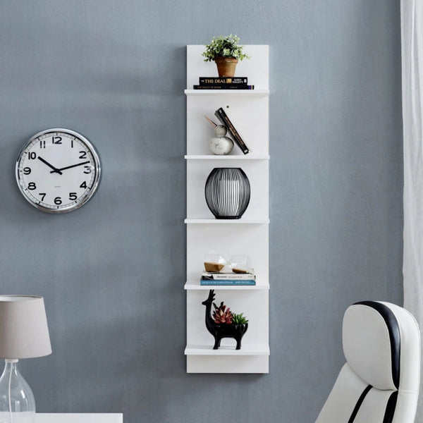 White Color Five Tired Wall Hanging Shelf Unit