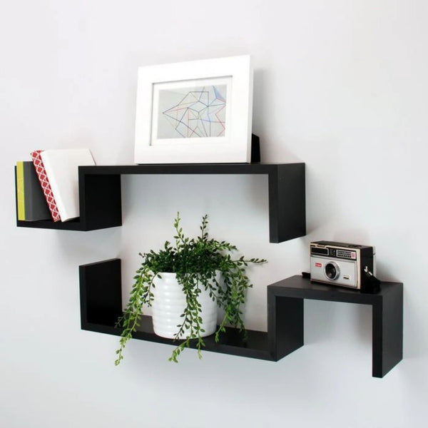 S-Shaped Wall Floating Shelves Black Set of 2