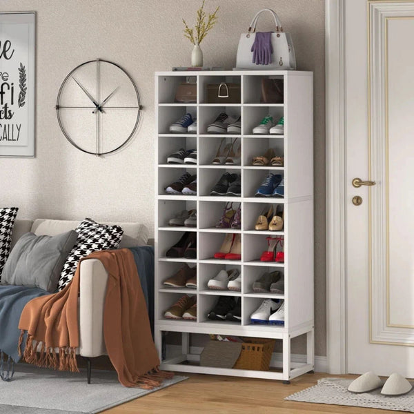 White Shoe Storage Rack with Metallic Frame