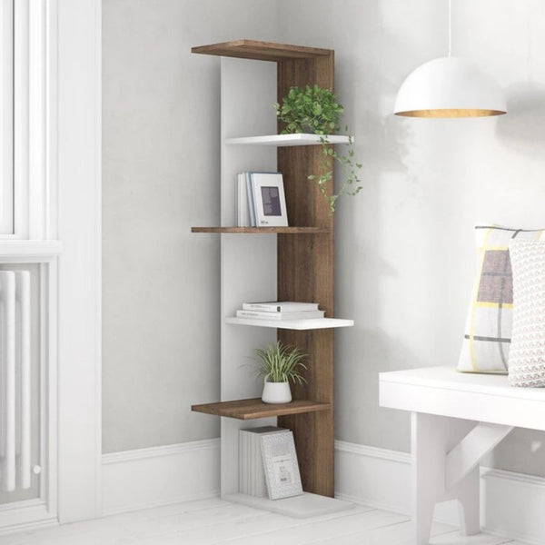 Contemporary Corner Wooden Shelf Bookcase