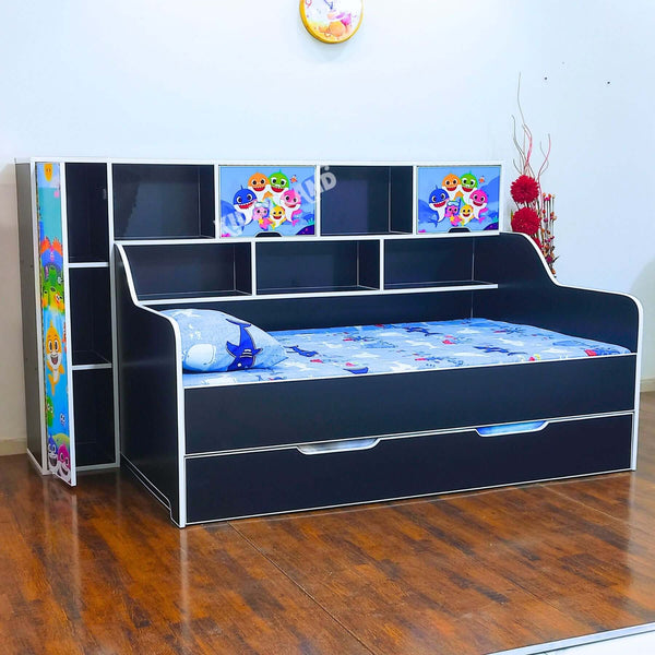 Black Premium Quality Kids Double Bed With Wardrobe And Storage