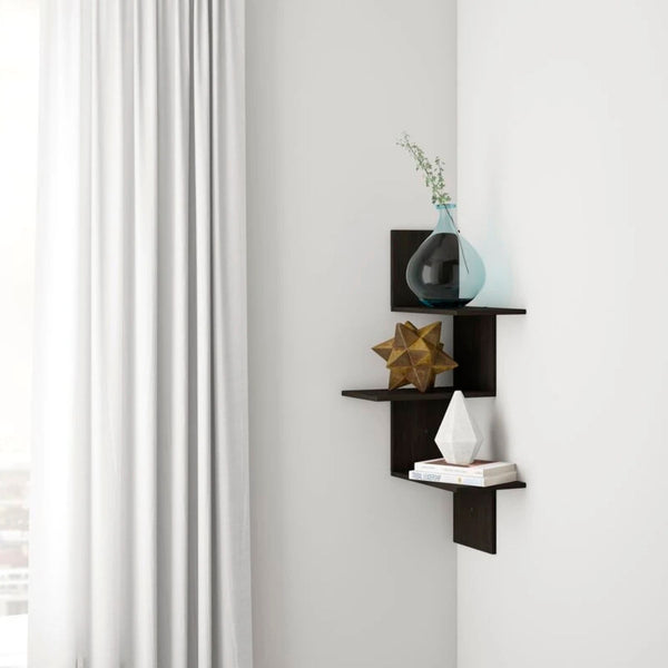 DIY Corner Wall Hanging Floating Shelf Black