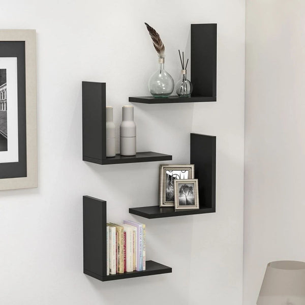 Modern L – Shaped DIY Wall Floating Shelves Black