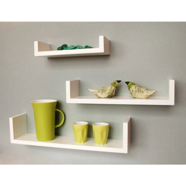 U-Shaped Floating Shelves White Set of 3