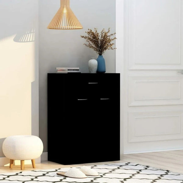 Two Door Shoe Rack Black with Storage Drawer