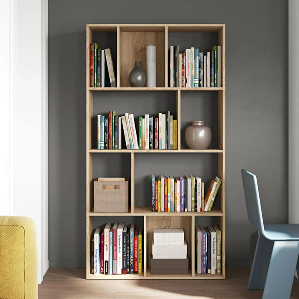 Ten Compartment Oak Bookshelf Stand