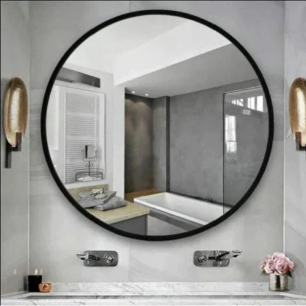 Modern Living and Home Metal Framed Black Round Wall Mirror