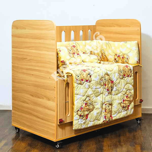 Wood Color Newborn Baby Wooden Cot With Drawers