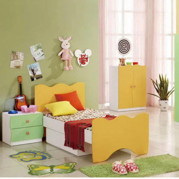 Single Kids Bed White and Yellow