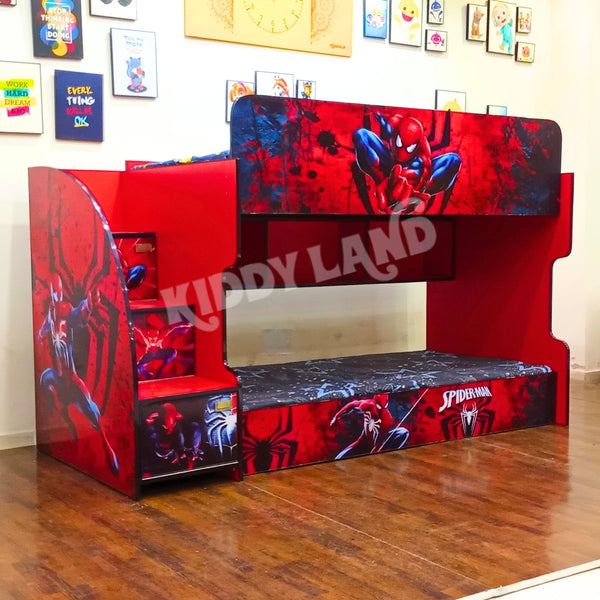 Spiderman Bunk Bed For Boys With Stairs And Storage