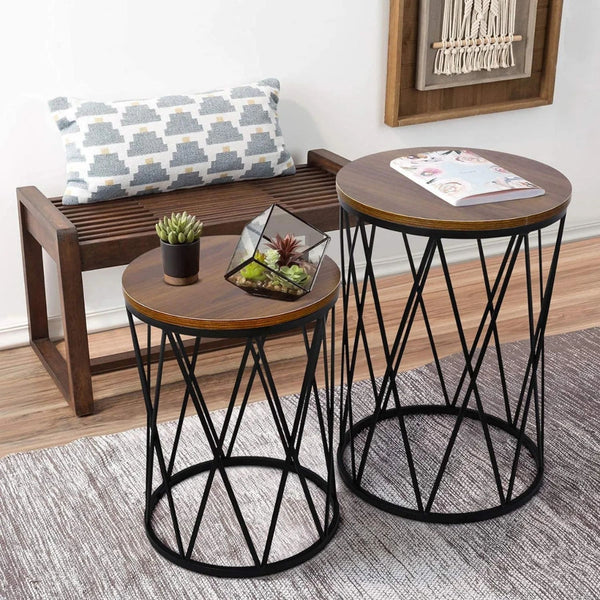 Modern Set of 2 Industrial Nesting Coffee Tables Best for Sofa Side