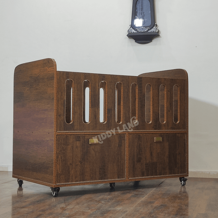Beautiful Design Brown Newborn Baby Cot with storage