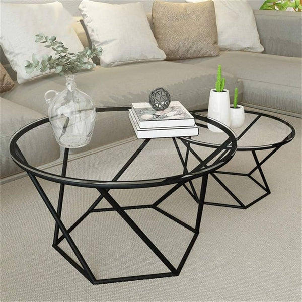 Modern Set Of 2 nesting coffee tables With Clear Glass Top