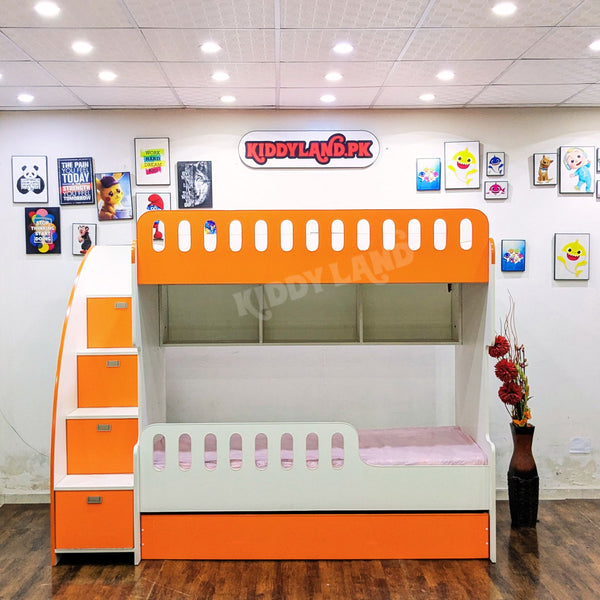 New Design Orange and White Bunk Bed For Kids