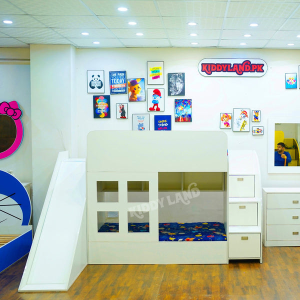 Modern Design White Color Bunk Bed With Slide